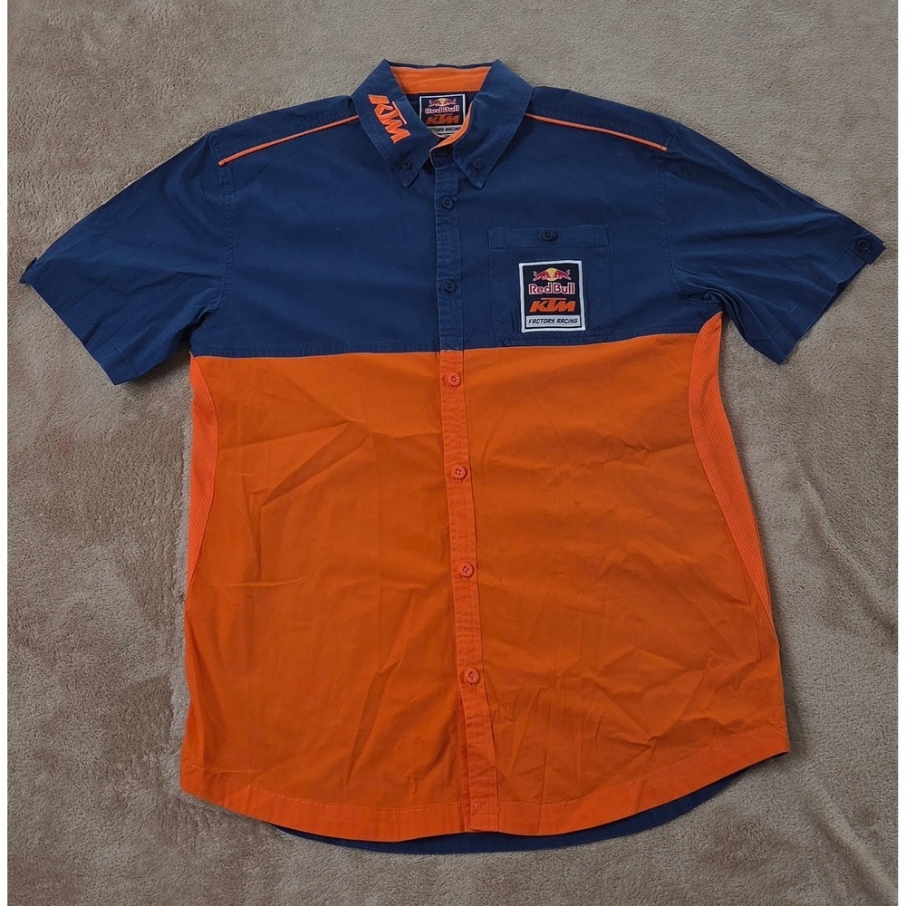Red Bull KTM Racing Shirt Men's size S Blue Orange Button Down Short Sleeve EUC
